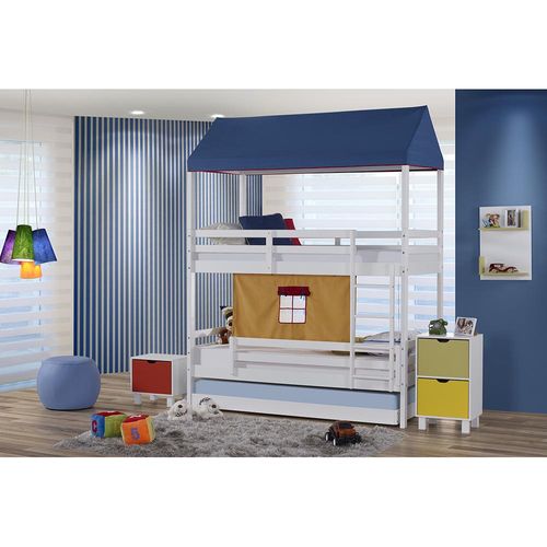 Beliche/ Treliche Teen Play com Telhado Azul e Grade de Proteção - Madeira Maciça - Casatema Menor preço em Beliche/ Treliche Teen Play com Telhado Azul e Grade de Proteção - Madeira Maciça - Casatema