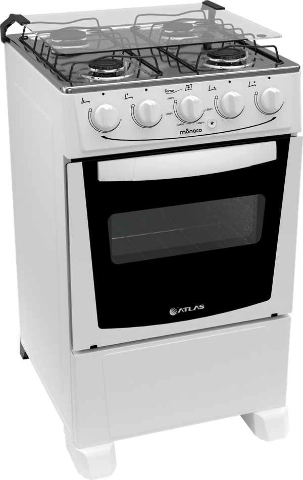 Fogão 4 Bocas de Piso Atlas Mônaco Glass Branco Bivolt - VT12 Bivolt