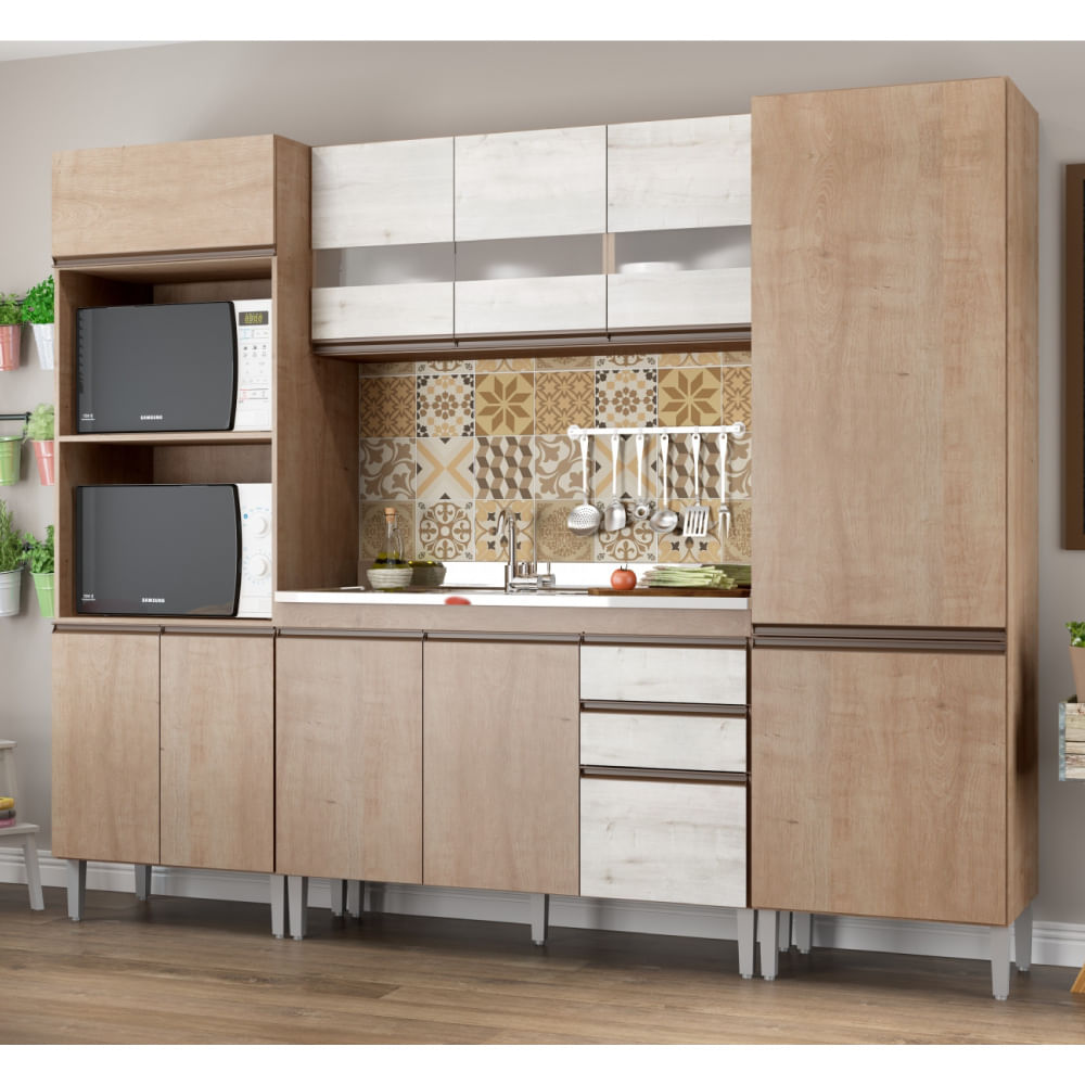 Cozinha Compacta Am Lia 11 Portas Com Balc O 2 Gavetas Nogueira Cozinha Compacta Am Lia 11 Portas Com Balc O 2 Gavetas Nogueira