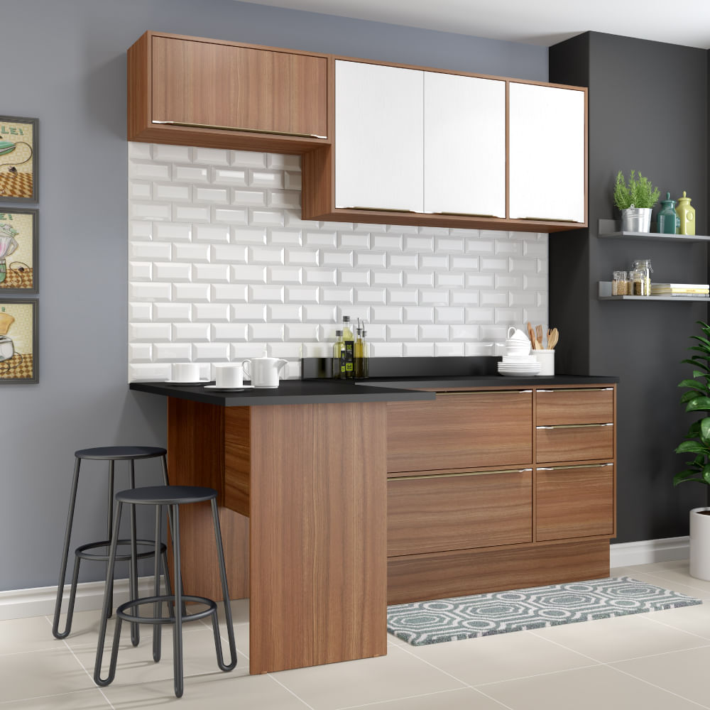 Cozinha Compacta Cal Bria Com Rodap Bancada E Balc O Nogueira Cozinha Compacta Cal Bria Com Rodap Bancada E Balc O Nogueira