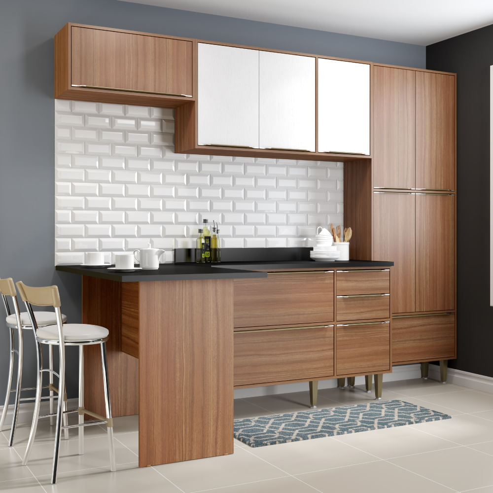 Cozinha Compacta Cal Bria Com Bancada Paneleiro E Balc O Nogueira Cozinha Compacta Cal Bria Com Bancada Paneleiro E Balc O Nogueira