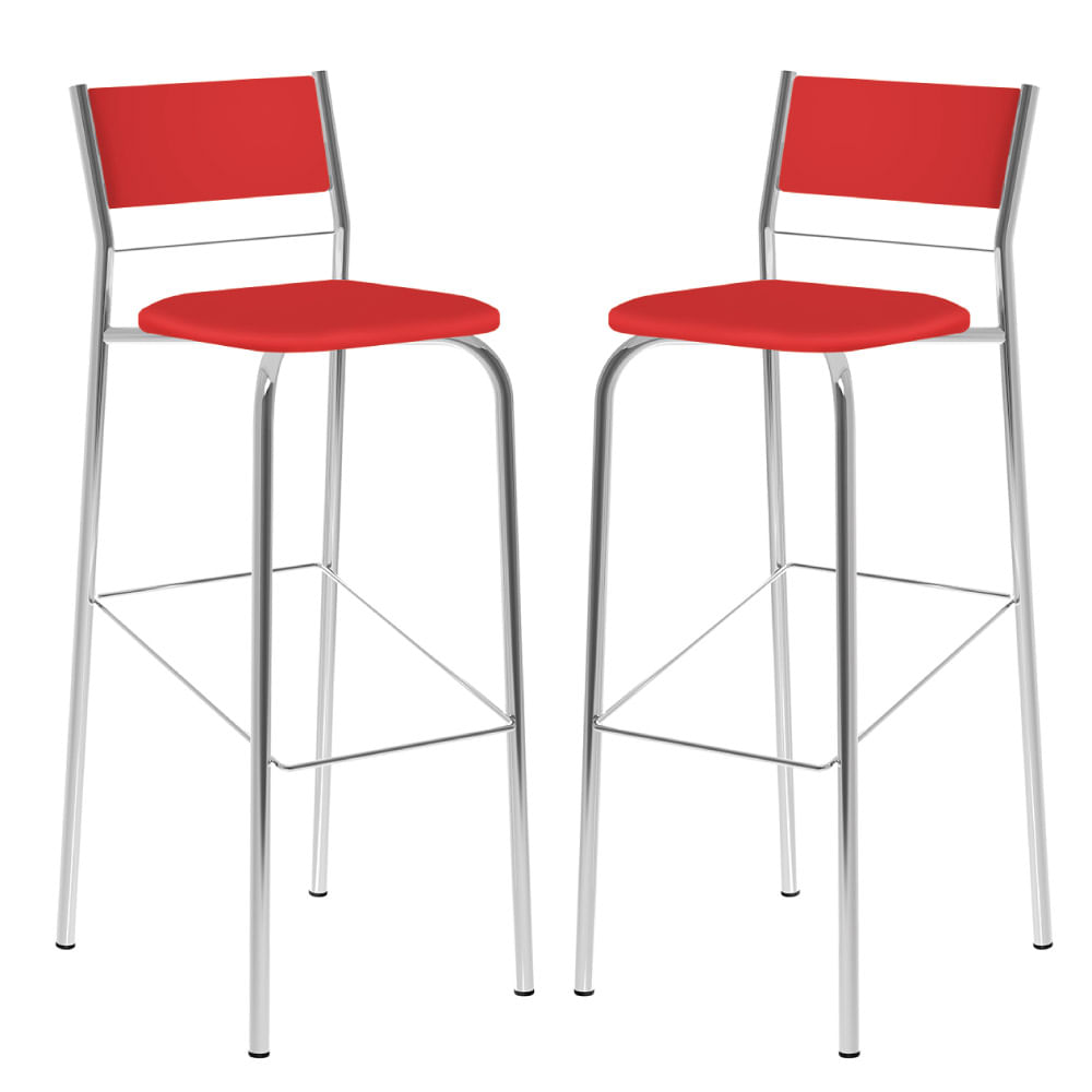Kit 2 Banquetas Altas Em A O Cromado 1743 Carraro Vermelho Novo Kit 2 Banquetas Altas Em A O Cromado 1743 Carraro Vermelho Novo