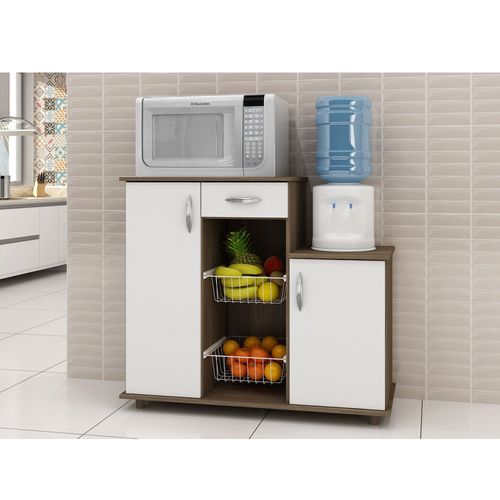 Balcão Fruteira Diva 2 Portas 2 Cestos e Gaveta Notável - Choco/Branco Menor preço em Balcão Fruteira Diva 2 Portas 2 Cestos e Gaveta Notável - Choco/Branco