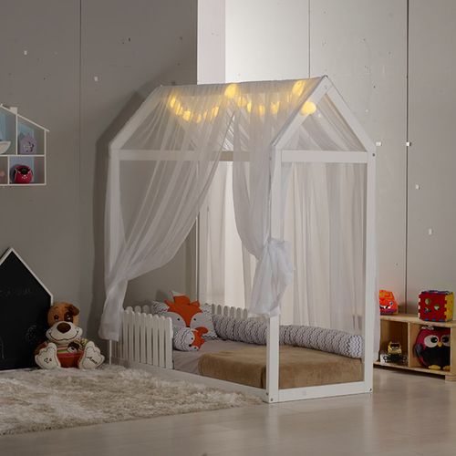 Mini Cama Montessoriano Casinha II 3 Cerquinhas e Voal - Casatema Menor preço em Mini Cama Montessoriano Casinha II 3 Cerquinhas e Voal - Casatema