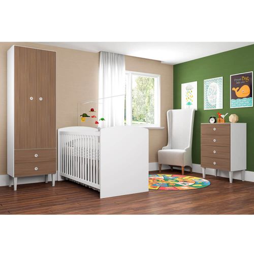 Quarto de Bebê Aconchego Berço, Guarda Roupa e Cômoda Branco/Montana Menor preço em Quarto de Bebê Aconchego Berço, Guarda Roupa e Cômoda Branco/Montana