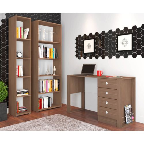 Conjunto Escrivaninha 4 Gavetas Londres com 2 Estantes - Montana Menor preço em Conjunto Escrivaninha 4 Gavetas Londres com 2 Estantes - Montana