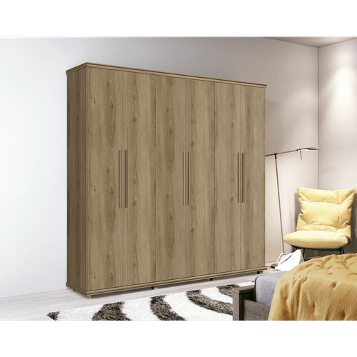 Guarda-roupa em MDF e MDP 6 Portas, 4 Gavetas, Puxadores em Madeira - Fabrimóveis Ágata Menor preço em Guarda-roupa em MDF e MDP 6 Portas, 4 Gavetas, Puxadores em Madeira - Fabrimóveis Ágata