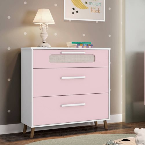 Cômoda Infantil 3 Gavetas Retrô Bibi 100% MDF - Branco/Rosa Menor preço em Cômoda Infantil 3 Gavetas Retrô Bibi 100% MDF - Branco/Rosa