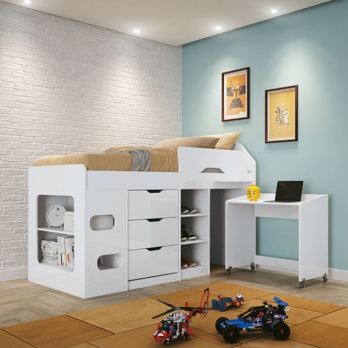 Cama Solteiro Sleep Conect com Escrivaninha - Branco Menor preço em Cama Solteiro Sleep Conect com Escrivaninha - Branco