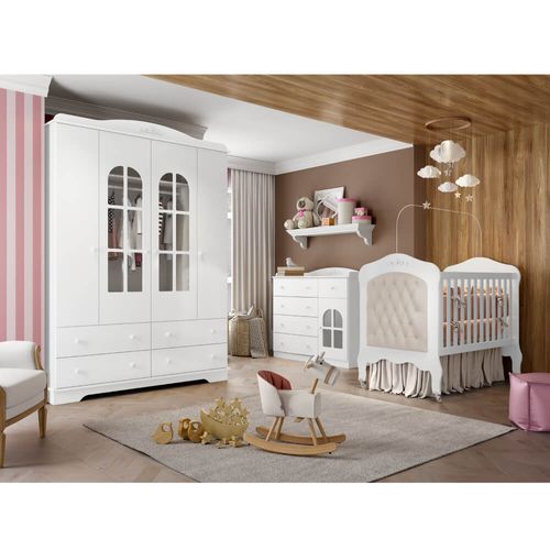 Quarto de Bebê Completo Provençal Capitonê - Branco HP Menor preço em Quarto de Bebê Completo Provençal Capitonê - Branco HP
