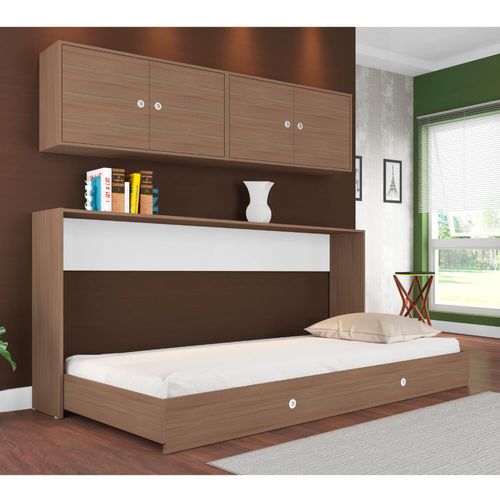 Quarto Solteiro Cama Articulável Sun e 2 Armários Aéreo - Montana Menor preço em Quarto Solteiro Cama Articulável Sun e 2 Armários Aéreo - Montana