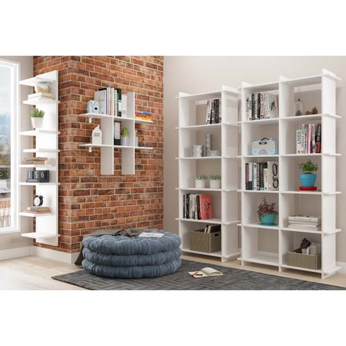Conjunto Encaixe com Estante, Livreiros e Nicho - Branco Menor preço em Conjunto Encaixe com Estante, Livreiros e Nicho - Branco