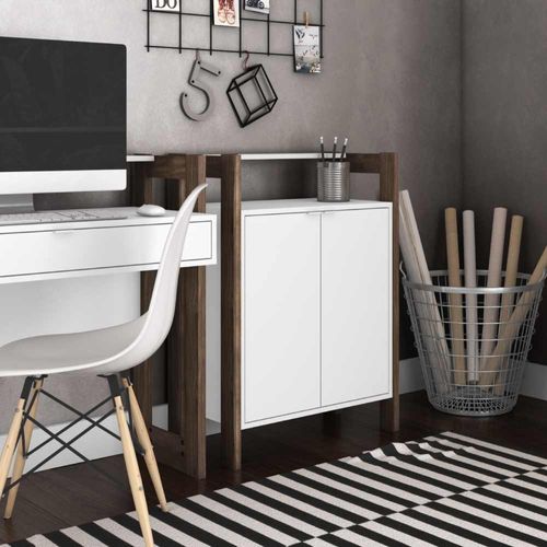 Balcão Multiuso 2 Portas AZ Tecno Mobili - Branco/Nogal Menor preço em Balcão Multiuso 2 Portas AZ Tecno Mobili - Branco/Nogal