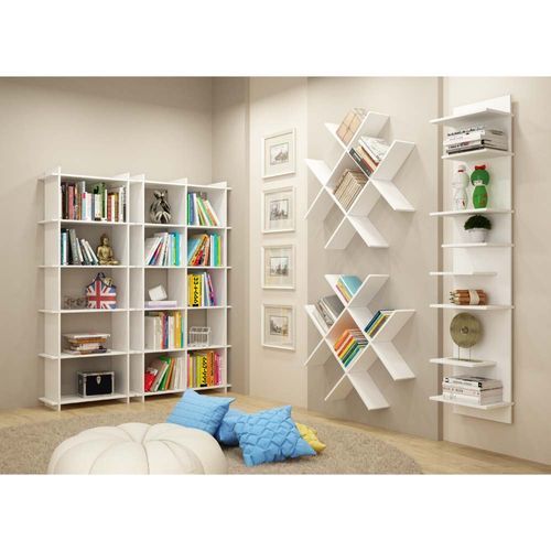 Conjunto Encaixe com Estante, 2 Livreiros e 2 Nichos - Branco Menor preço em Conjunto Encaixe com Estante, 2 Livreiros e 2 Nichos - Branco