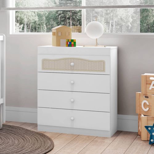 Cômoda 4 Gavetas Fantasy Baby Telinha - Branco Menor preço em Cômoda 4 Gavetas Fantasy Baby Telinha - Branco
