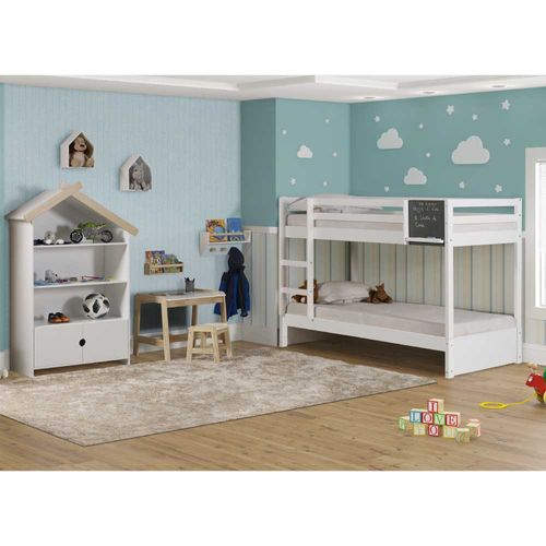 Beliche Infantil com Lousa em Madeira Maciça/MDF - Casatema Menor preço em Beliche Infantil com Lousa em Madeira Maciça/MDF - Casatema