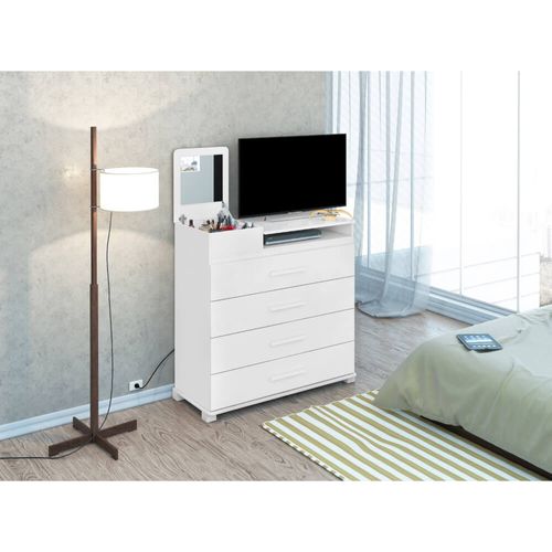 Cômoda 4 Gavetas com Organizador e Espelho Munique Flex - Branco Menor preço em Cômoda 4 Gavetas com Organizador e Espelho Munique Flex - Branco
