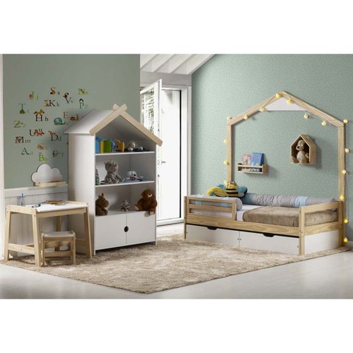 Mini Cama Graciosa com 2 Gavetas e Moldura de Parede - Casatema Menor preço em Mini Cama Graciosa com 2 Gavetas e Moldura de Parede - Casatema