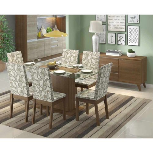 Sala de Jantar Giseli Mesa com 6 Cadeiras e Buffet - Rustic/Floral é boa?