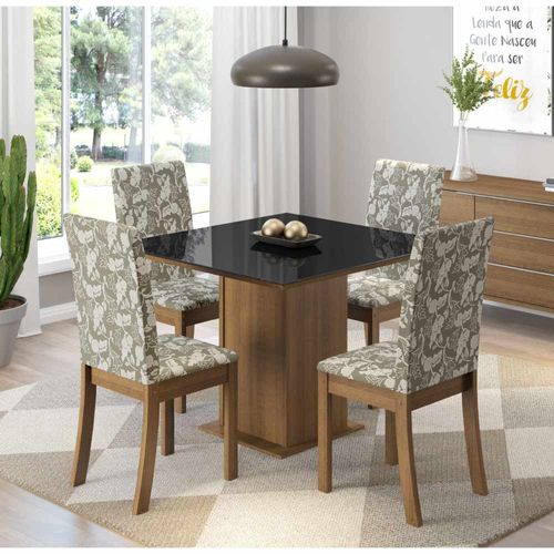 Sala de Jantar Édina Mesa de Vidro Preta com 4 Cadeiras - Rustic Menor preço em Sala de Jantar Édina Mesa de Vidro Preta com 4 Cadeiras - Rustic
