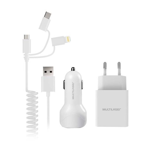 Smart Kit Carregador 3 em 1 Micro USB/ USB-C e iPhone Branco Multilaser - CB129 é boa?