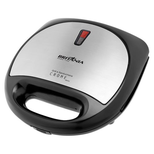 Sanduicheira e Grill Crome Inox Britânia com Placas Onduladas, Luz Indicadora e Trava de Fechament Menor preço em Sanduicheira e Grill Crome Inox Britânia com Placas Onduladas, Luz Indicadora e Trava de Fechament