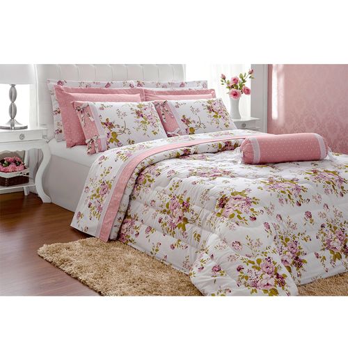 Edredom Queen 200 fios Passione Rosa Casaborda 6 peças Menor preço em Edredom Queen 200 fios Passione Rosa Casaborda 6 peças