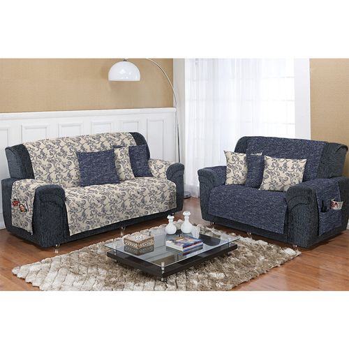 Kit Protetor de Sofá Dupla Face 2 e 3 lugares Decore Azul Náutico 2 peças Textil Lar é boa?