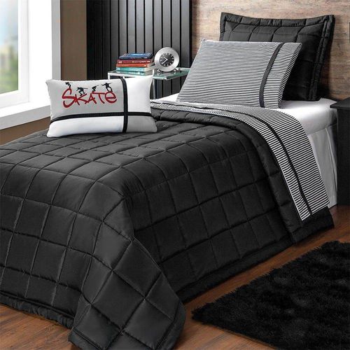 Cobre Leito Solteiro Skate Preto Casaborda 4 peças Menor preço em Cobre Leito Solteiro Skate Preto Casaborda 4 peças