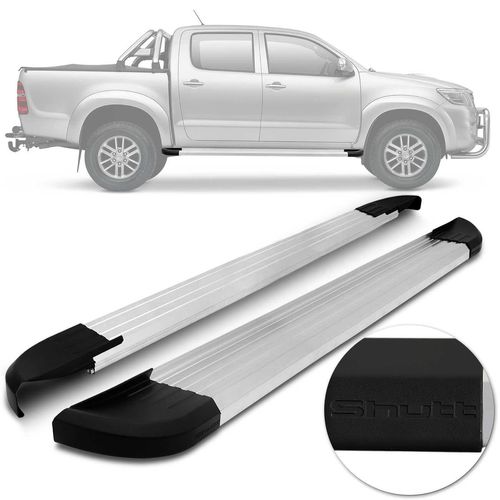 Estribo Lateral Hilux 2005 A 2015 Cabine Dupla Alumínio Prata Ponteira Preta Shutt Modelo Original Menor preço em Estribo Lateral Hilux 2005 A 2015 Cabine Dupla Alumínio Prata Ponteira Preta Shutt Modelo Original