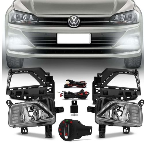 Kit Farol Milha Polo Virtus 2018 2019 LED DRL Auxiliar Neblina + Moldura Preta Menor preço em Kit Farol Milha Polo Virtus 2018 2019 LED DRL Auxiliar Neblina + Moldura Preta