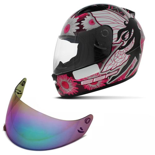 Capacete Fechado EBF Fechado E0X Fada Preto Rosa e Branco + Viseira Camaleão Colorida - Tamanho 58 Menor preço em Capacete Fechado EBF Fechado E0X Fada Preto Rosa e Branco + Viseira Camaleão Colorida - Tamanho 58