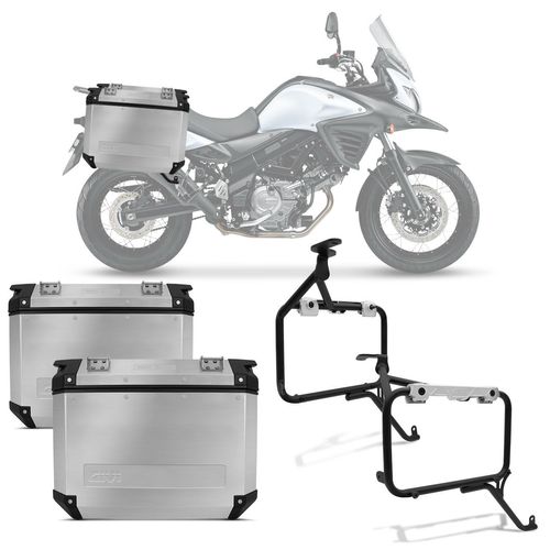 Kit Baú Moto Bauleto Givi 48 Litros Par Lateral Suzuki V-Strom OBK48 + Bagageiro Suporte Baú Menor preço em Kit Baú Moto Bauleto Givi 48 Litros Par Lateral Suzuki V-Strom OBK48 + Bagageiro Suporte Baú