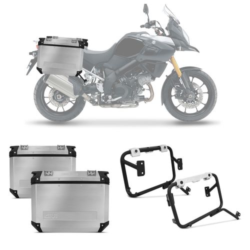 Kit Baú Moto Bauleto Givi 48 Litros Prata + Base V-Strom 1000 2014 2015 Menor preço em Kit Baú Moto Bauleto Givi 48 Litros Prata + Base V-Strom 1000 2014 2015
