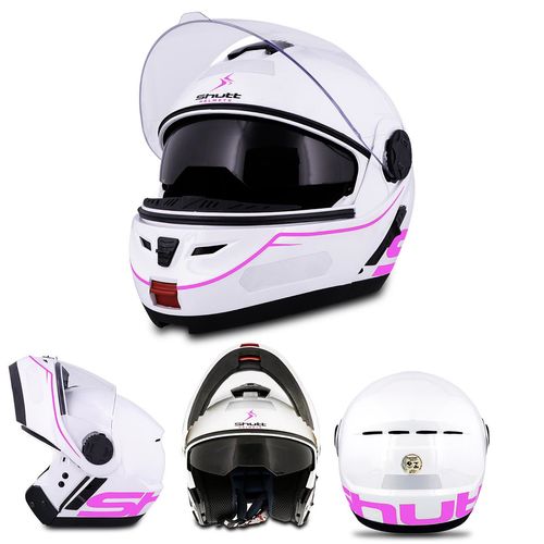 Capacete Escamoteável Robocop Articulado Branco Rosa Vermelho Verde Cinza Shutt Whitemax - Branco e Rosa Tamanho 58 Menor preço em Capacete Escamoteável Robocop Articulado Branco Rosa Vermelho Verde Cinza Shutt Whitemax - Branco e Rosa Tamanho 58