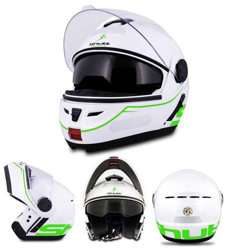 Capacete Escamoteável Robocop Articulado Branco Rosa Vermelho Verde Cinza Shutt Whitemax - Branco e Verde Tamanho 56 Menor preço em Capacete Escamoteável Robocop Articulado Branco Rosa Vermelho Verde Cinza Shutt Whitemax - Branco e Verde Tamanho 56