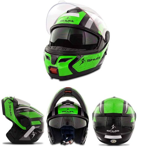 Menor preço em Capacete Escamoteavel Robocop Articulado Preto Vermelho Verde Laranja Azul Shutt SH-70 - Preto e Verde Tamanho 58