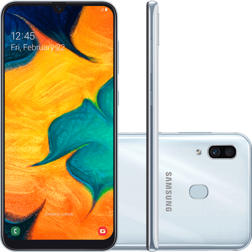 Smartphone Samsung Galaxy A30 6.4", Octa-Core, 64GB, Câmera 16MP/5MP, Branco - SM-A305G Menor preço em Smartphone Samsung Galaxy A30 6.4", Octa-Core, 64GB, Câmera 16MP/5MP, Branco - SM-A305G