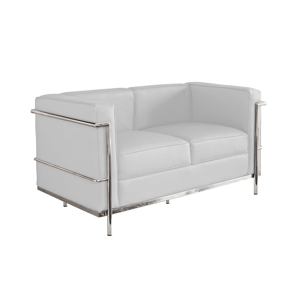 Oferta de Sofa Le Corbusier de 2 Lugares Inox Sintético Branco | Novo Mundo