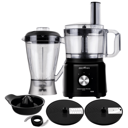 Multiprocessador All In One Britânia, 2 Velocidades + Pulsar, 900W, Preto - BMP900P Menor preço em Multiprocessador All In One Britânia, 2 Velocidades + Pulsar, 900W, Preto - BMP900P