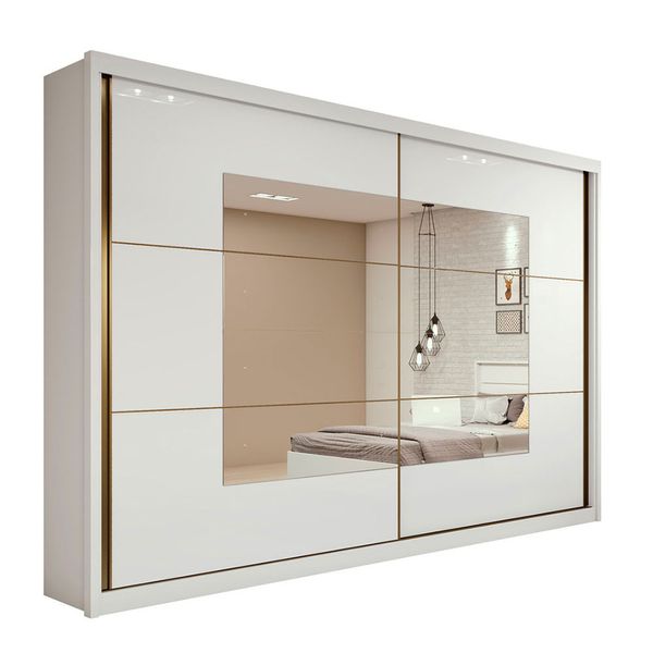 Guarda-roupa em MDF, 2 Portas, 6 Gavetas, Com Espelho - Toronto Plus Branco