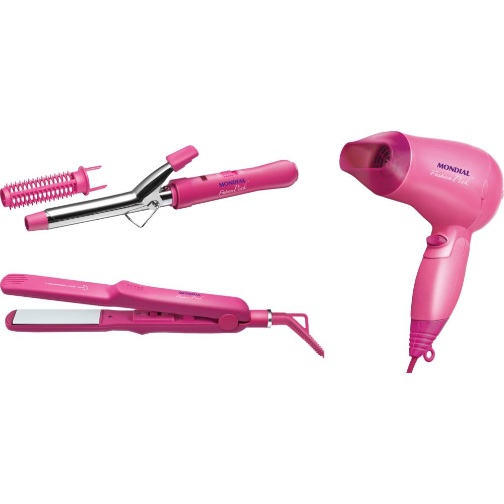 Kit De Beleza Mondial Fashion Pink Com Secador Escova E Chapinha Kit De Beleza Mondial Fashion Pink Com Secador Escova E Chapinha