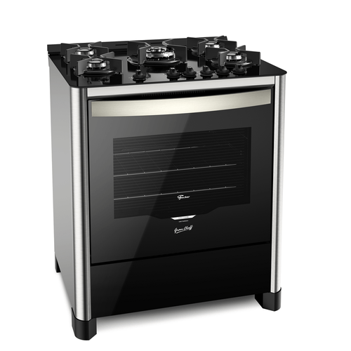 Fogão de Piso Fischer Gran Cheff, 5 Bocas, Tecnologia Italiana, Inox e Preto - 26988 Menor preço em Fogão de Piso Fischer Gran Cheff, 5 Bocas, Tecnologia Italiana, Inox e Preto - 26988
