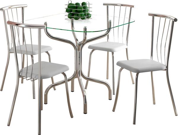 Mesa de Jantar 4 Cadeiras com Tampo de Vidro - Carraro 393 / 154 Branco