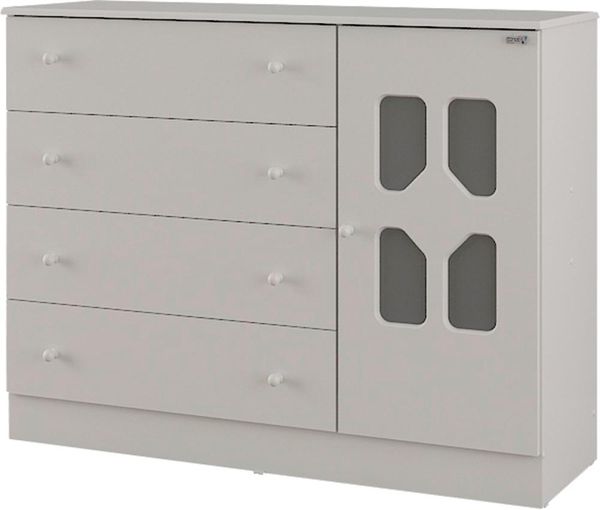 Cômoda 100% MDF com 1 Porta e 4 Gavetas - Móveis Canaã Cristal Branco