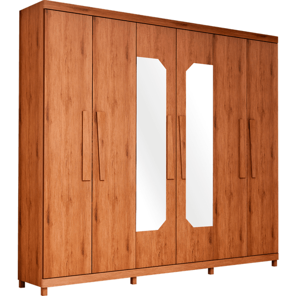 Guarda-Roupa Casal Infinity em MDP e MDF 6 Portas 5 Gavetas com Espelho Madeirado