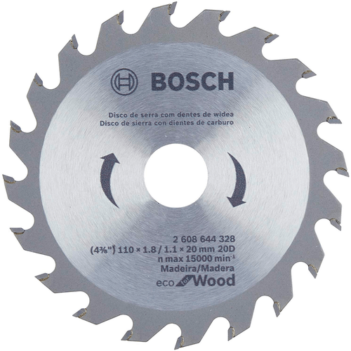 Disco de Serra Circular ECO Bosch, Aplicação em Madeira, 20 Dentes - D110X20T Menor preço em Disco de Serra Circular ECO Bosch, Aplicação em Madeira, 20 Dentes - D110X20T