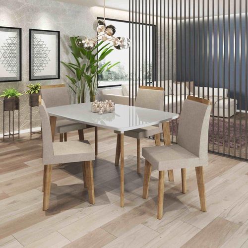 Mesa De Jantar Jade Com 4 Cadeiras Diamante Em Pés Oblongo Off White Com Pena Caramelo- Rv Móveis Menor preço em Mesa De Jantar Jade Com 4 Cadeiras Diamante Em Pés Oblongo Off White Com Pena Caramelo- Rv Móveis
