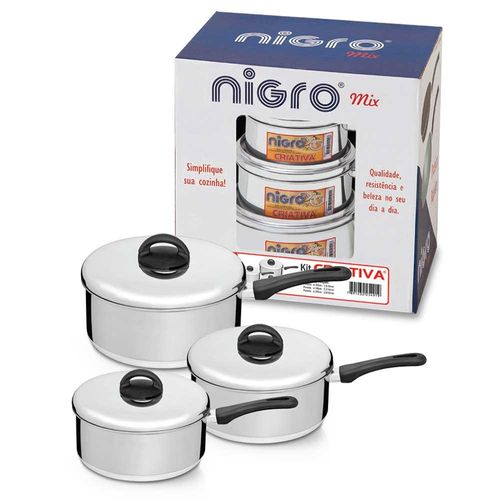 Jogo de Panelas Criativa 3 Peças Alumínio Polido com Tampas Nigro 25491 Menor preço em Jogo de Panelas Criativa 3 Peças Alumínio Polido com Tampas Nigro 25491