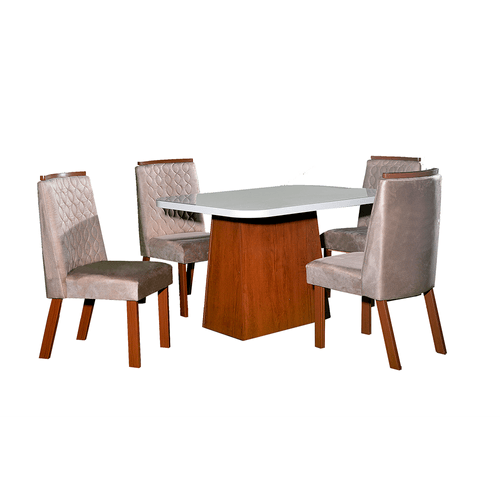 Mesa de Jantar Helena Luxo com 4 Cadeiras em MDF Tampo com Vidro - Novo  Mundo Mobile